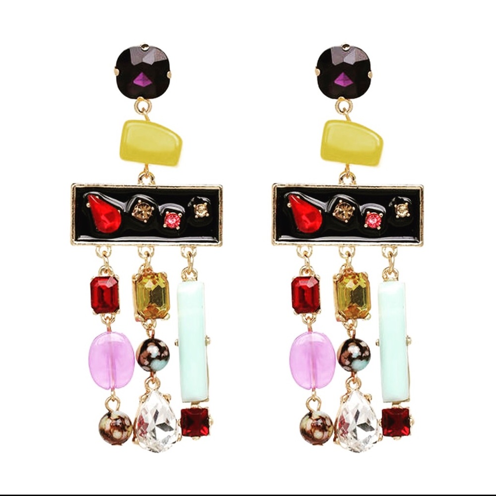 Multi colored tassel natural gems earrings